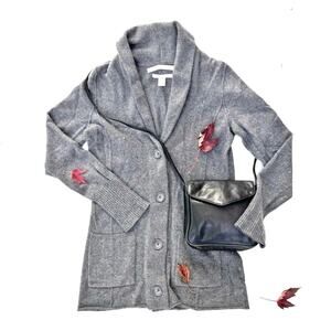 Max Studio 2 Ply Cashmere Shawl Collar Cardigan  Soft Gray Quiet Luxury Fall NEW